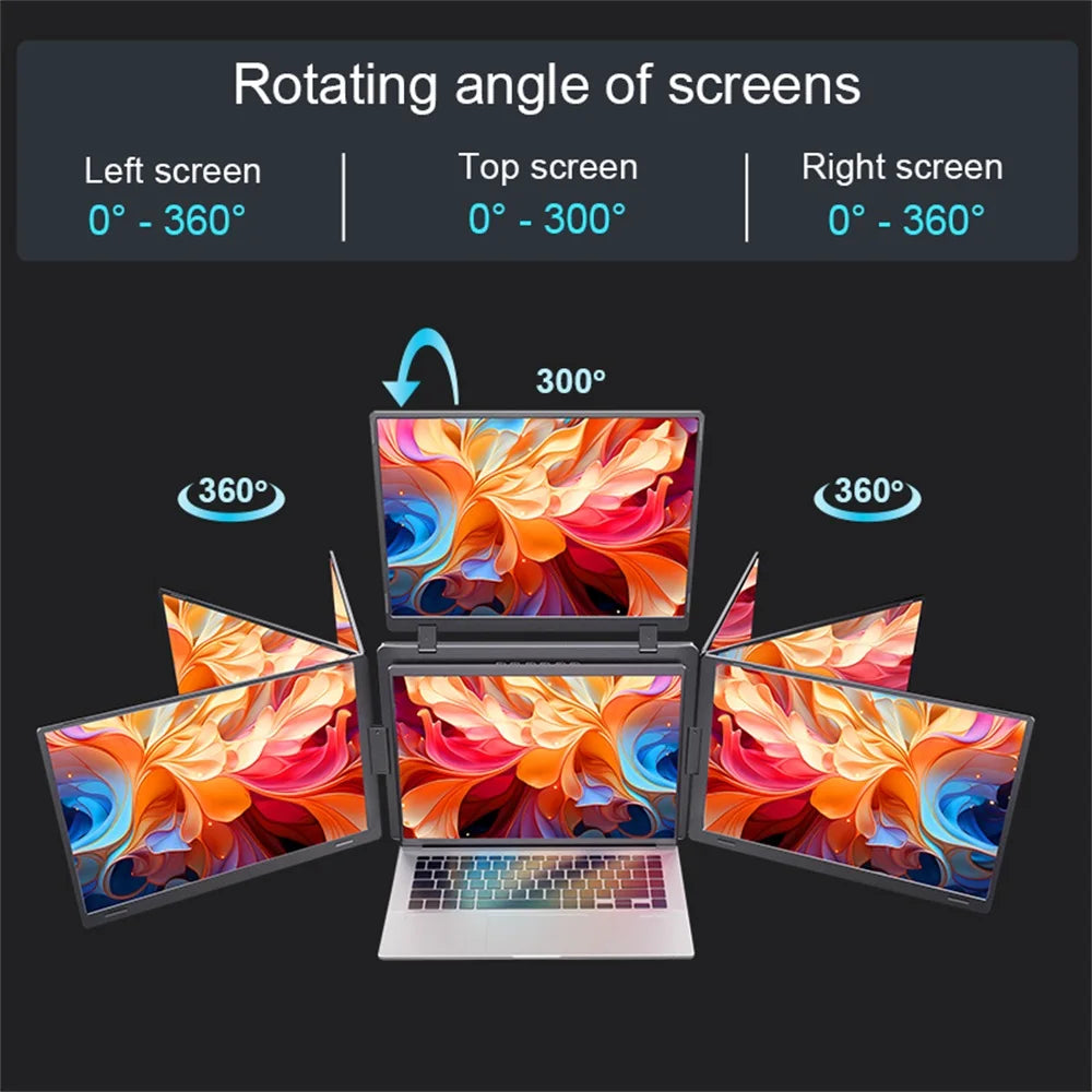 16 Inch Portable Triple Screen LCD Backlit Monitor FHD Display Secondary Extender for Notebook with Single Cable Connection