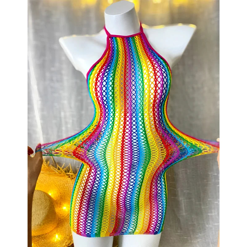 1PC Sexy Women Fishnet Cover Up Without Bikini Hollow Out Bodycon Dress  See Through Beachwear Summer Women's Swimwear CT010