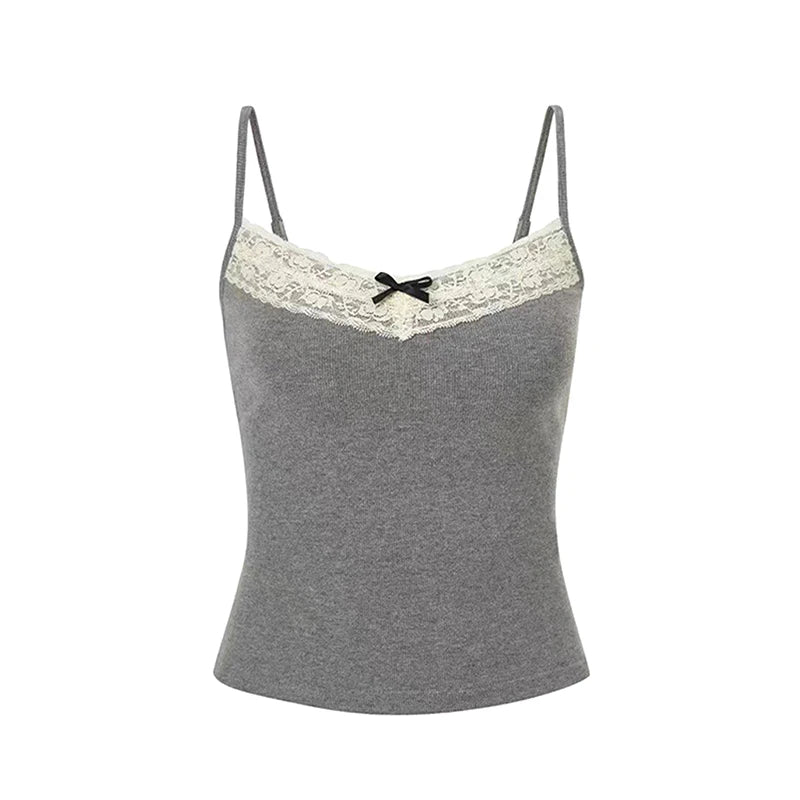 Coquette Y2k Crop Top Summer Lace Tank Top Women Cropped Cute Camis Sexy White Crop Tops Female Korean Sleeveless Black Vest
