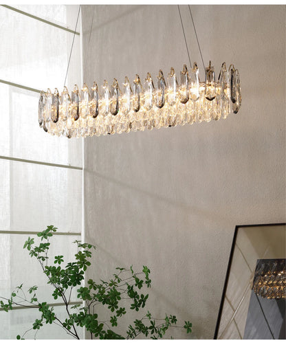 Clear Crystal Ceiling Chandeliers New LED Lights Luxury Rectangle Hanging Lamp Modern Home Decor Lustres for Dining Room Table