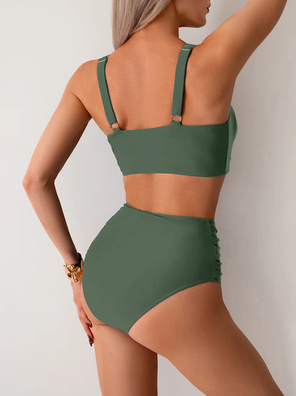 VigoBreviya 2026 Sexy Blue Strapped Swimwear Women High Waist Bikini Set Brazilian Lady Swimsuit Cross Push Up Beach Bath Suit