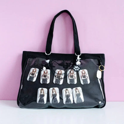 Fashion New Canvas Ita Bag Large Capacity Cartoon Tote Bags for Women Transparent Shoulder Bags Teenage Girls Japanese