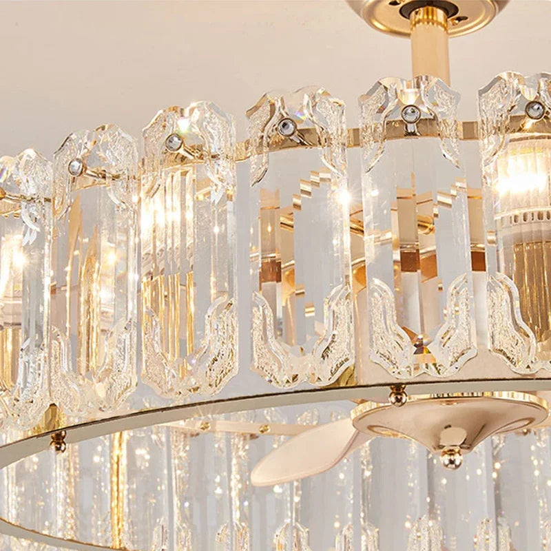 Nordic Luxury Crystal Ceiling Fan Light Modern Minimalist Dining Room Hotel Pendant Lights Living Room Bedroom Silent Fan lamp