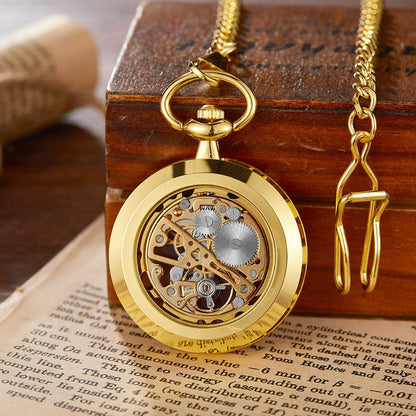 Vintage Transparent Hollow Women Men Skeleton Mechanical Pocket Watch Hand Winding With Waist Belts Chains Gift Watches Clock