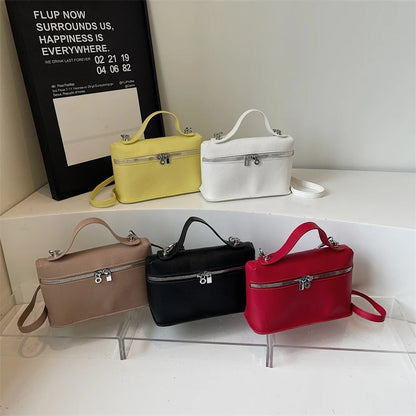 Fashionable Light Luxury Solid Color Box Bag Litchi Pattern Portable Carrying Crossbody Bag Daily Commuting Versatile Square Bag