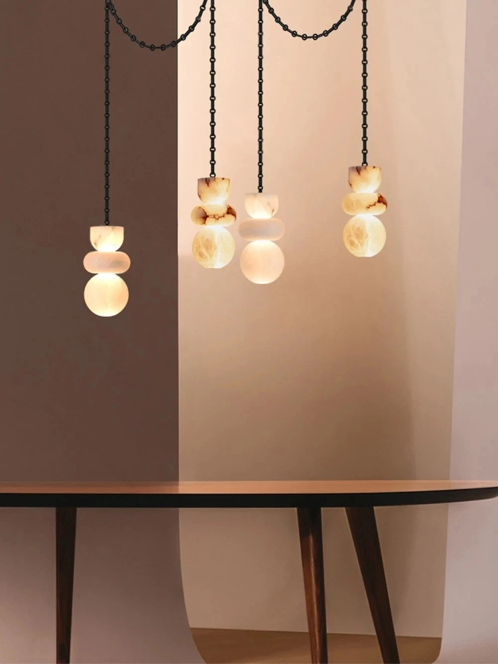 Alabaster Marble Chain Hanging Pendant Lights Collection for Dining Room Spanish Natural Marble LED Chandelier For Living Room