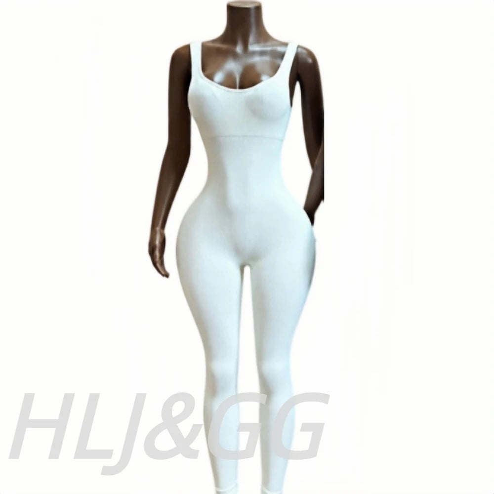 HLJ&GG High Stretchy Ribber Bodycon One Piece Jumpsuits Women Sleeveless Slim Playsuits Casual Quality Sporty Leggings Overalls