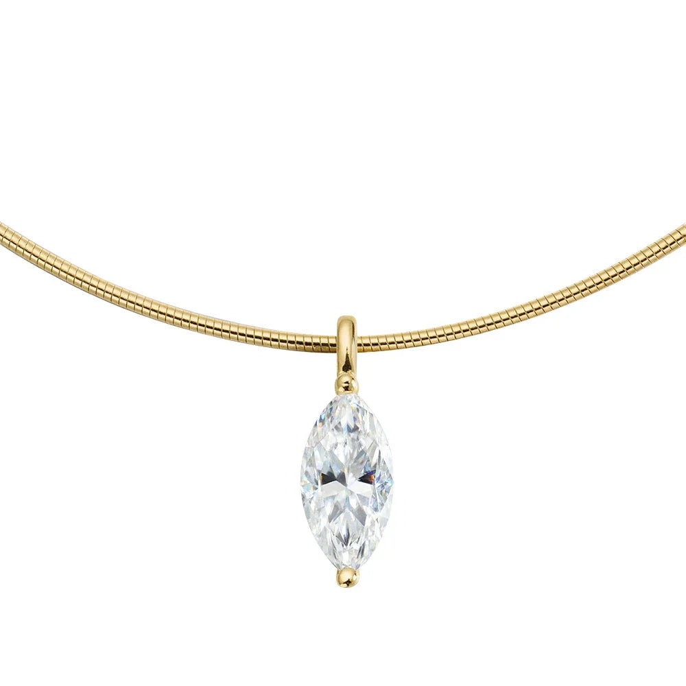 3carat Solitaire Marquise Cut Moissanite Hard Necklace for Women Eye Shape Sparkling Diamond Pendant Neck Chain with Certificate