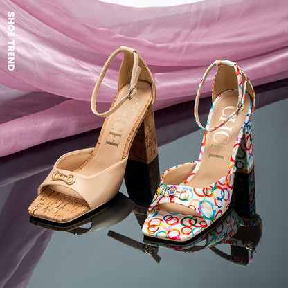 2024 Fashion High Heels Women's Luxury Design Sandals Metallic Flower Square Toe Fine Heel Party Dress Shoes High Heels
