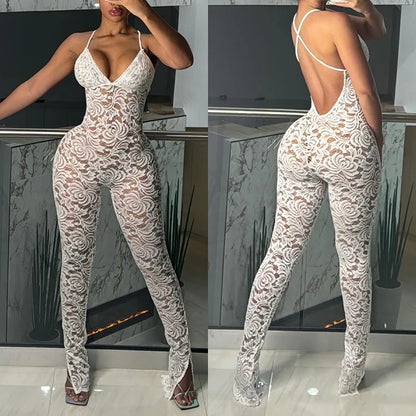 Women Sexy Cross Backless Jumpsuit  See Thorough v-Neck Sleeveless Summer Coquette Stretch Activity Workout Overalls