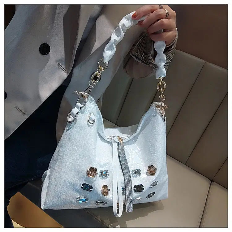 2026 New Fashion Diamonds Women Handbags Genuine Leather Tote Bag Large Capacity Work Commute Leisure Versatile Shoulder Bags