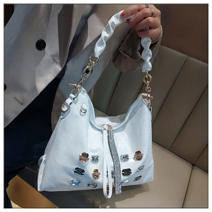 2026 New Fashion Diamonds Women Handbags Genuine Leather Tote Bag Large Capacity Work Commute Leisure Versatile Shoulder Bags