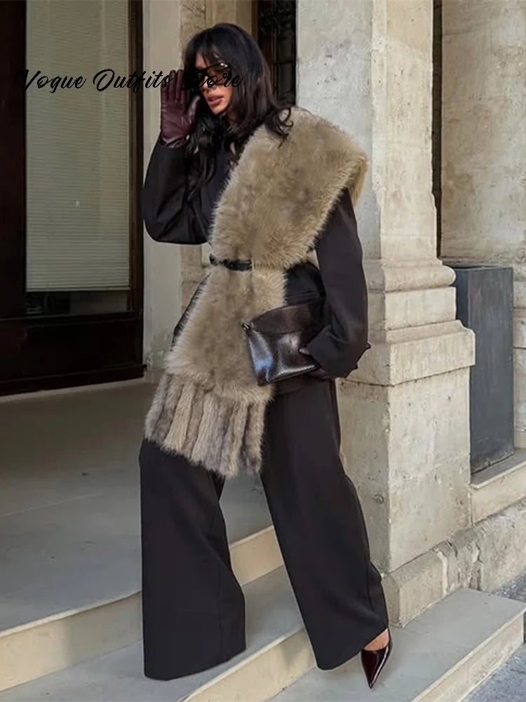 Elegant Luxury Faux Fur Tassel Long Scarf Women Solid Warm All-match Chic Furry Muffler 2026 Autumn Winter Lady Street Scarves