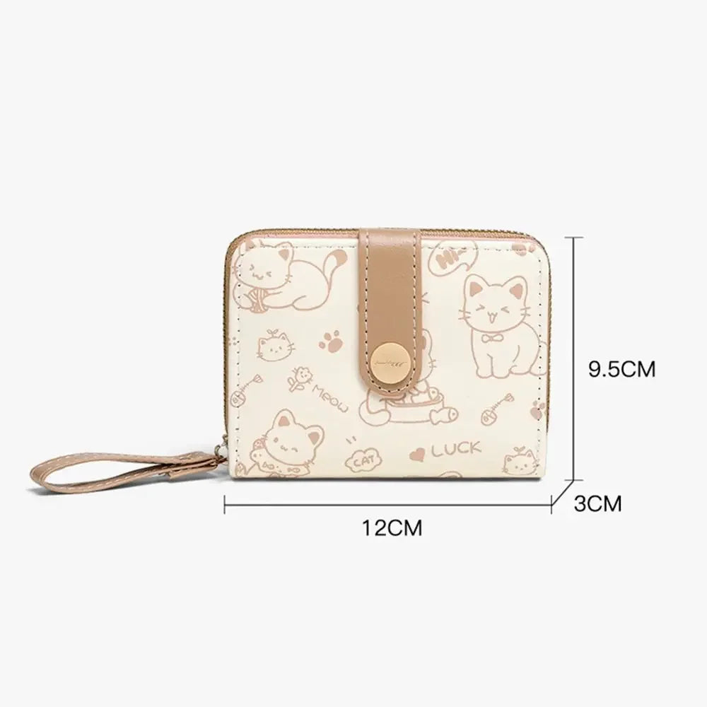 Cute Cat Coin Purse Women Fashion Short Wallet PU Leather Large Capacity Wallet Lightweight ID Card Holder Travel Cash Coin Bag