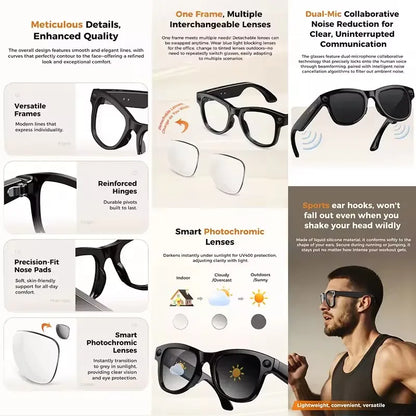 AI Smart Glasses 4KHD Camera 3600mAh Charging Case 120+Language Translation Bluetooth Call Music Sunglasses Outdoor Color Change
