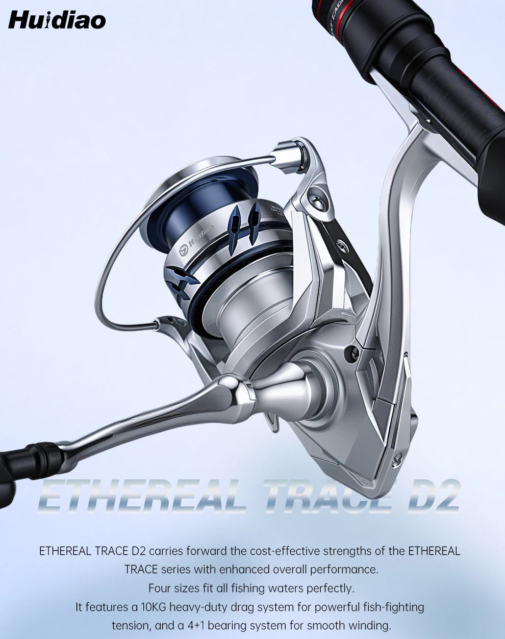 Huidiao 4+1BB Spinning Fishing Reel 1000/2500/3000/4000 10kg Max Drag 5.2:1 CNC Metal Spool Left/Right Interchangeable Saltwater