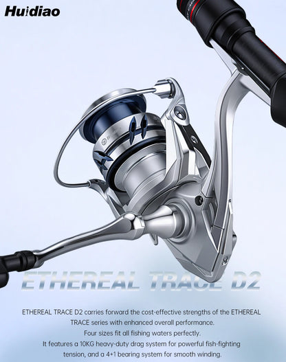 Huidiao 4+1BB Spinning Fishing Reel 1000/2500/3000/4000 10kg Max Drag 5.2:1 CNC Metal Spool Left/Right Interchangeable Saltwater