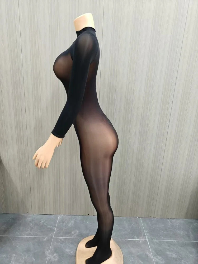 Wmstar Jumpsuits Women Wholesale Sexy Bodycon Stretch See Through Tight Smooth Charming One Piece Club Outfits Drop Shopping