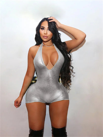 Streetwear Women 2023 One-pieces Outfits Rompers Jumpsuits Summer Sleeveless Halter Bodycon Backless Green Romper Playsuits