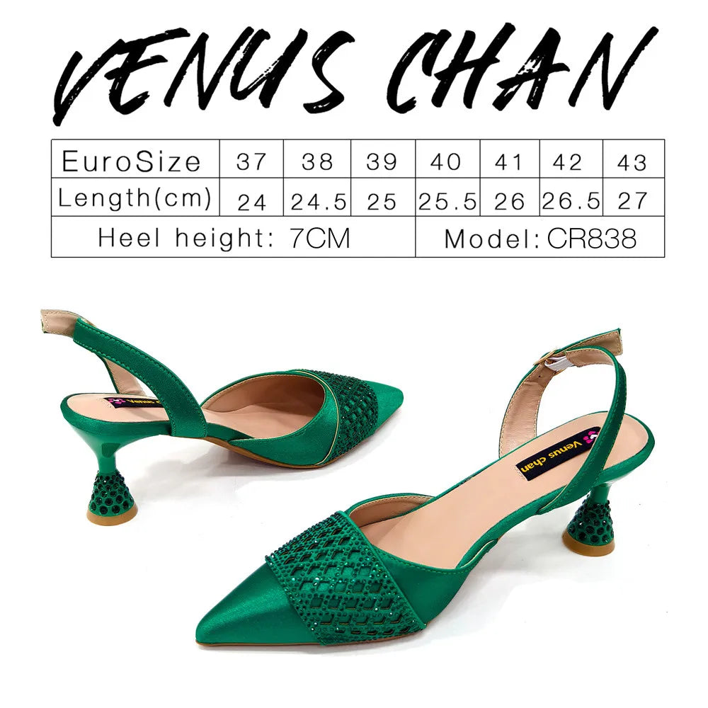 Nigerian Women Heel Party Ladies Italian Design Shoes And Bags Set Decorated with Rhinestone Handbag Wedding Party