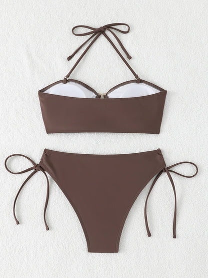 High Waist Bikini Women's Swimsuit 2026 Knotted Bathing Suits Woman Swimwear Bandeau Push Up Bikinis Sets Brazilian Beach Wear