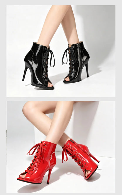 Women Sexy Thin High Heel Dance Shoes Party Ballroom Pole Jazz Lace Up Platform Dancing Boots Short Tube Heels 8.5/9.5CM Booties