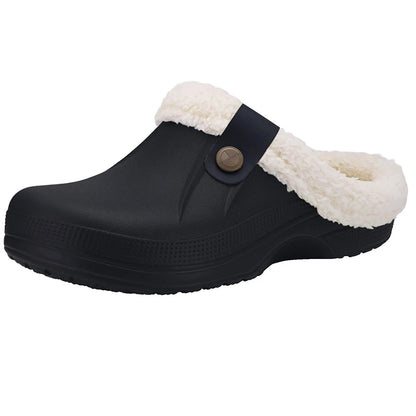 Smile Winter Fuzzy Slippers for Women Men Indoor Outdoor Fur Lined Clogs Waterproof Warm House Slippers Garden Clogs Light Shoes