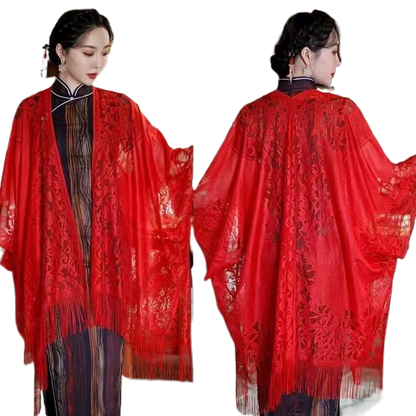 Ethnic Style Chinese Dress Shawl Elegant Design Versatile Use Long Fringed Scarf Warm Material Fringed Edge Velvet Scarf