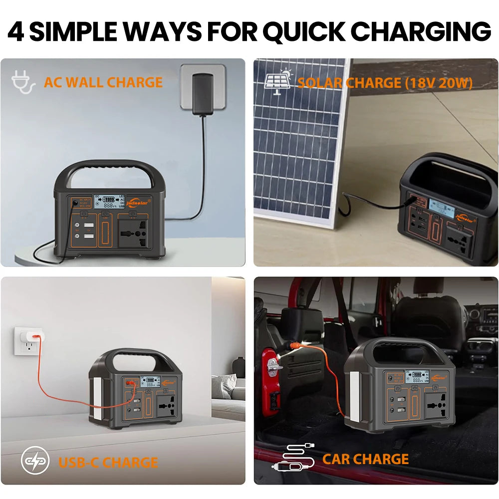 jsdsolar 300W 500W Portable Solar Power Station Generator 110V220V LED Light Emergency Solar Power Bank for Home Outdoor Camping