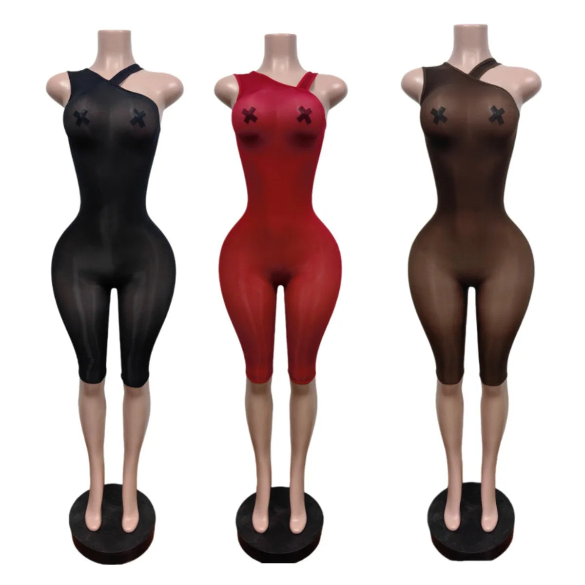 FAGADOER Sexy Asymmetric One Shoulder Bodycon Rompers Women's Summer Fashion Solid Color Jumpsuits Night Party Club Playsuits