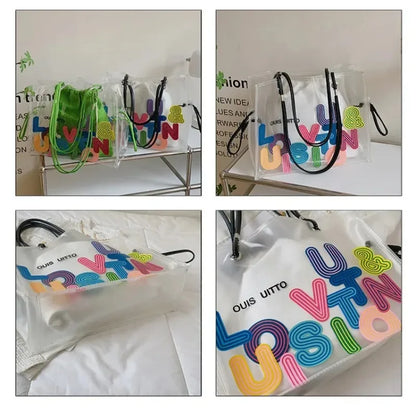 New FashionTransparent Tote Bag for Women Large Capacity Jelly Shoulder Handbag Versatile Casual Crossbody Bag for Spring Summer