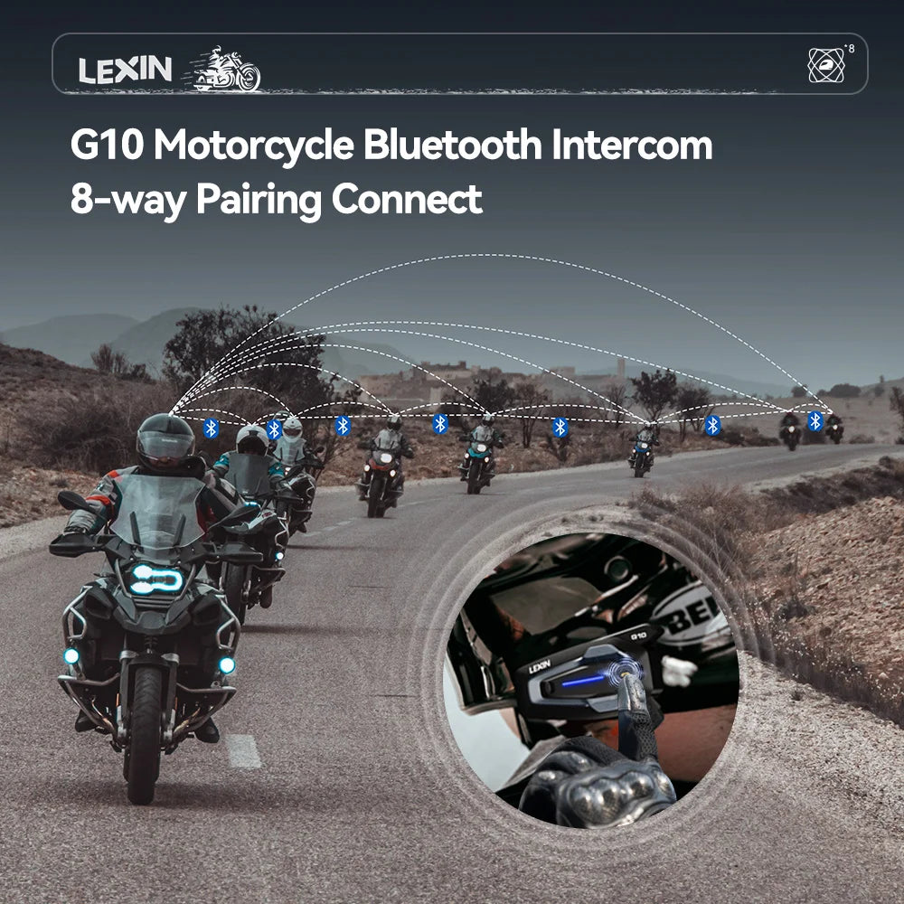 NEW-LEXIN G10 Motorcycle Helmet Intercom,8 riders Dual Qualcomm Bluetooth 5.1 intercom,Parallel Audio- intercom and stream music