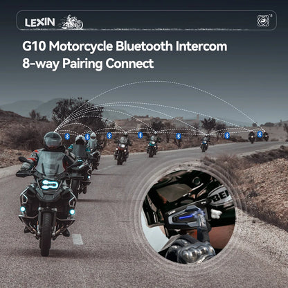 NEW-LEXIN G10 Motorcycle Helmet Intercom,8 riders Dual Qualcomm Bluetooth 5.1 intercom,Parallel Audio- intercom and stream music