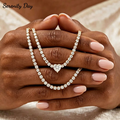 All Moissanite Tennis Necklace for Women Men Sparkling D Color 1ct Heart Cut Pendant Necklace S925 Sterling Silver Chain Jewelry