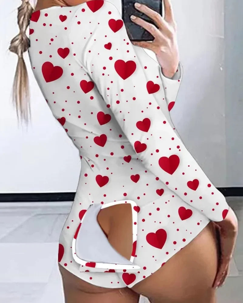 New Women Pajamas Sexy V-neck Jumpsuit Plaid Casual Long Sleeve Pyjama Button-down Front Functional Buttoned Flap Sleepwear