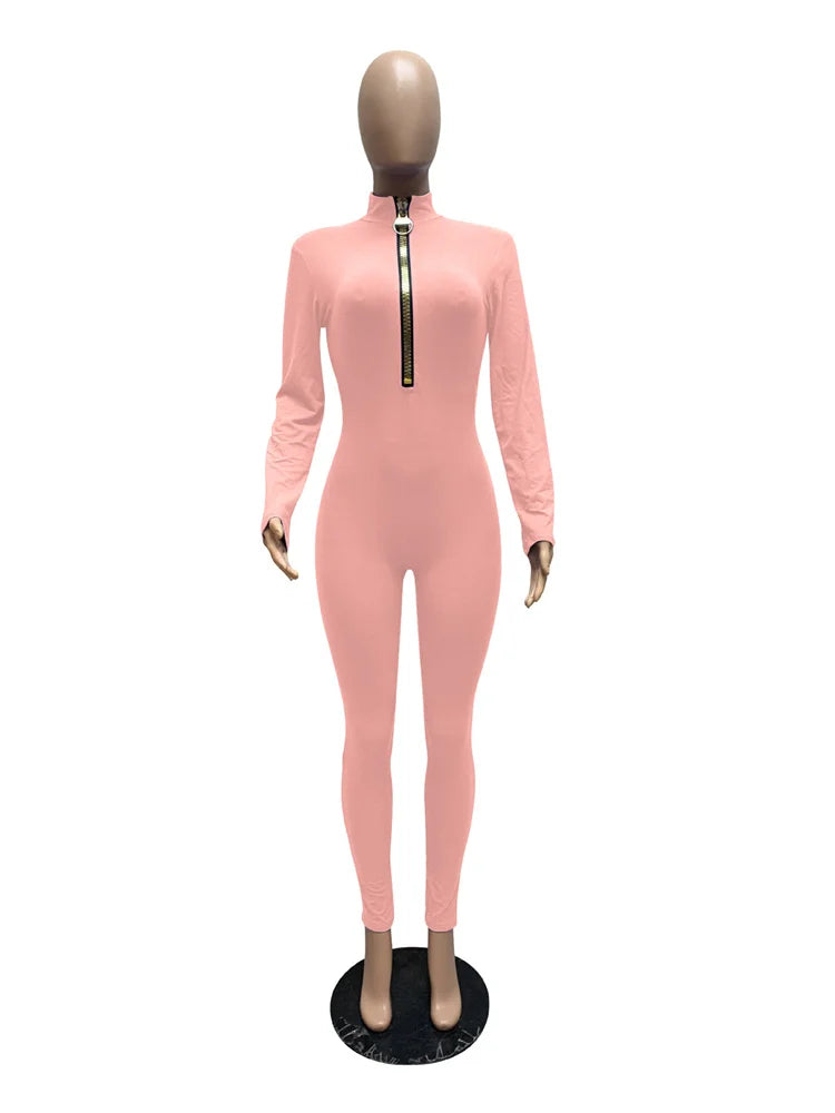 WESAYNB Wholesale Streetwear Clothes Zipper Long Sleeve Jumpsuit Women 2022 Black Blue Pink One-pieces Outfits Bodycon Jumpsuits