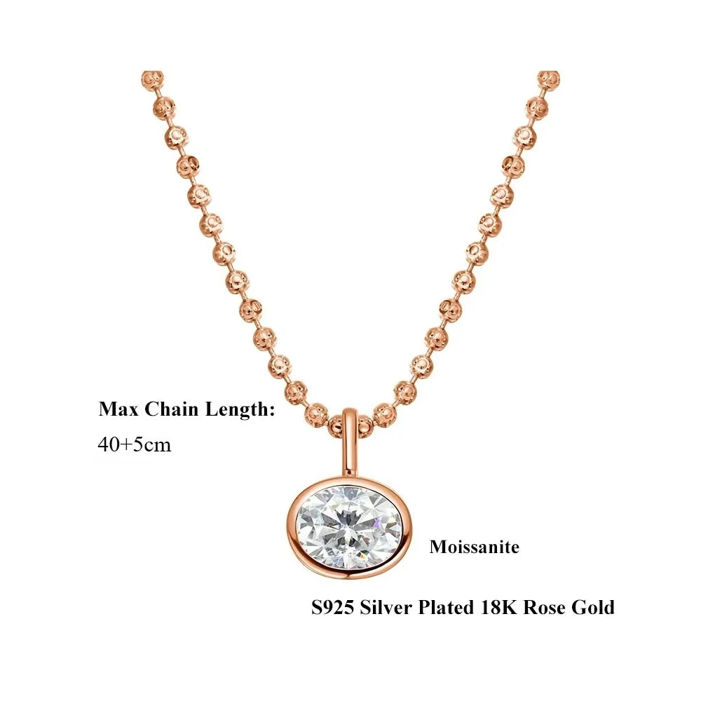 East West Oval Cut Moissanite Pendant Necklace for Women S925 Silver 2-4carat Solitaire Diamond Ball Chain with Gra Certificate