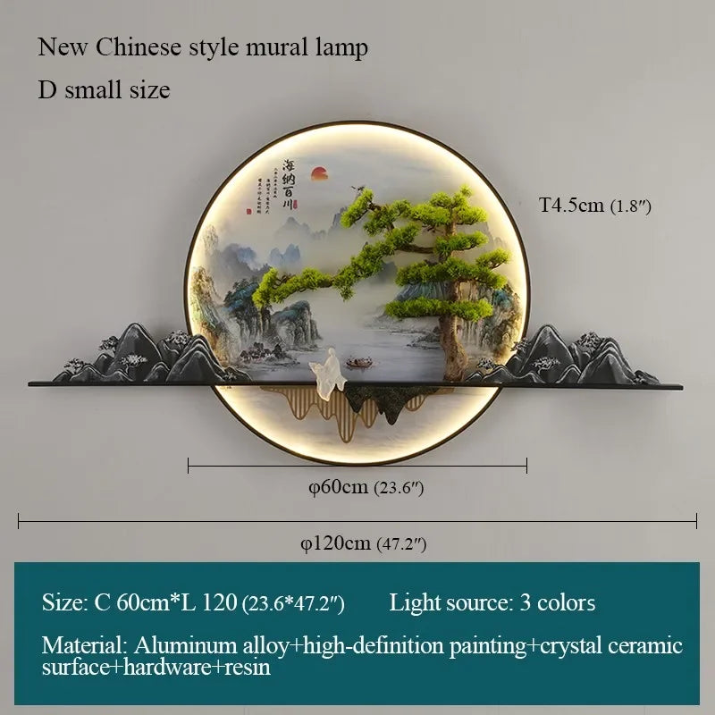 TINNY Modern LED Wall Picture Light Inside Creative Chinese Pine Landscape Mural Sconces Lamp for Home Living Bedroom Study