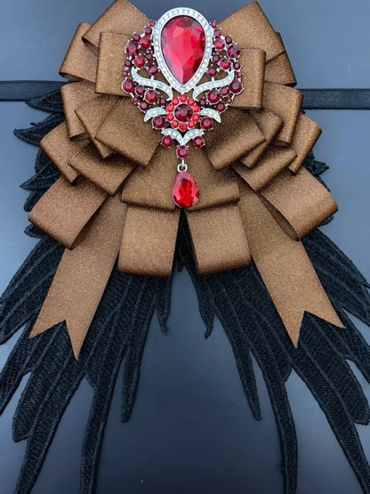 Luxury Rhinestone Mesh Wing Bow Brooch  Elegant Banquets Dress and Wedding Shirts Lapel Flower Bow Tie  Unisex Gift Accessory