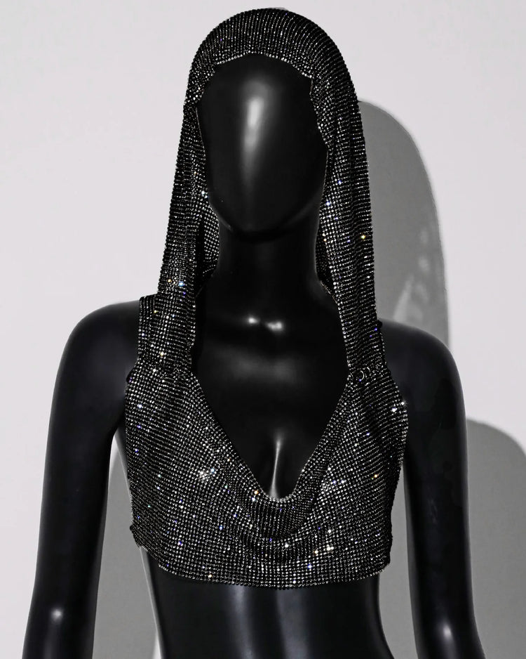 Women Sexy Mesh See Through T Shirt Shiny Rhinestone Fishnet Hollow Out Crop Top Sleeveless Beach Cover Up Party Club Tank Tops