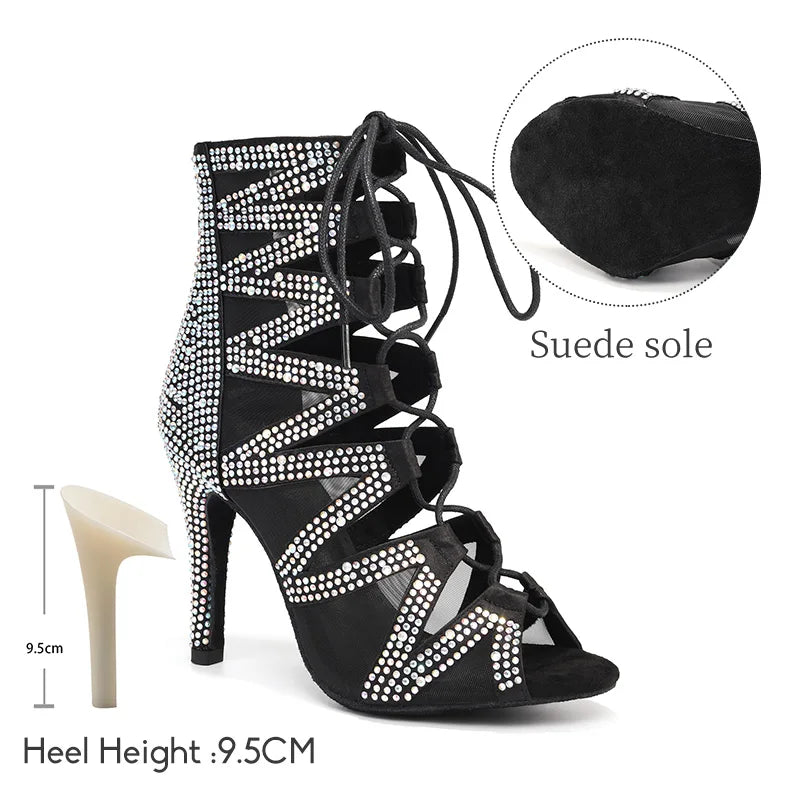SWDZM Women's Dance Boots Shiny With Diamonds Latin Jazz Dance Shoes Wedding High Heels Girls Dance Shoes Indoor And Outdoor