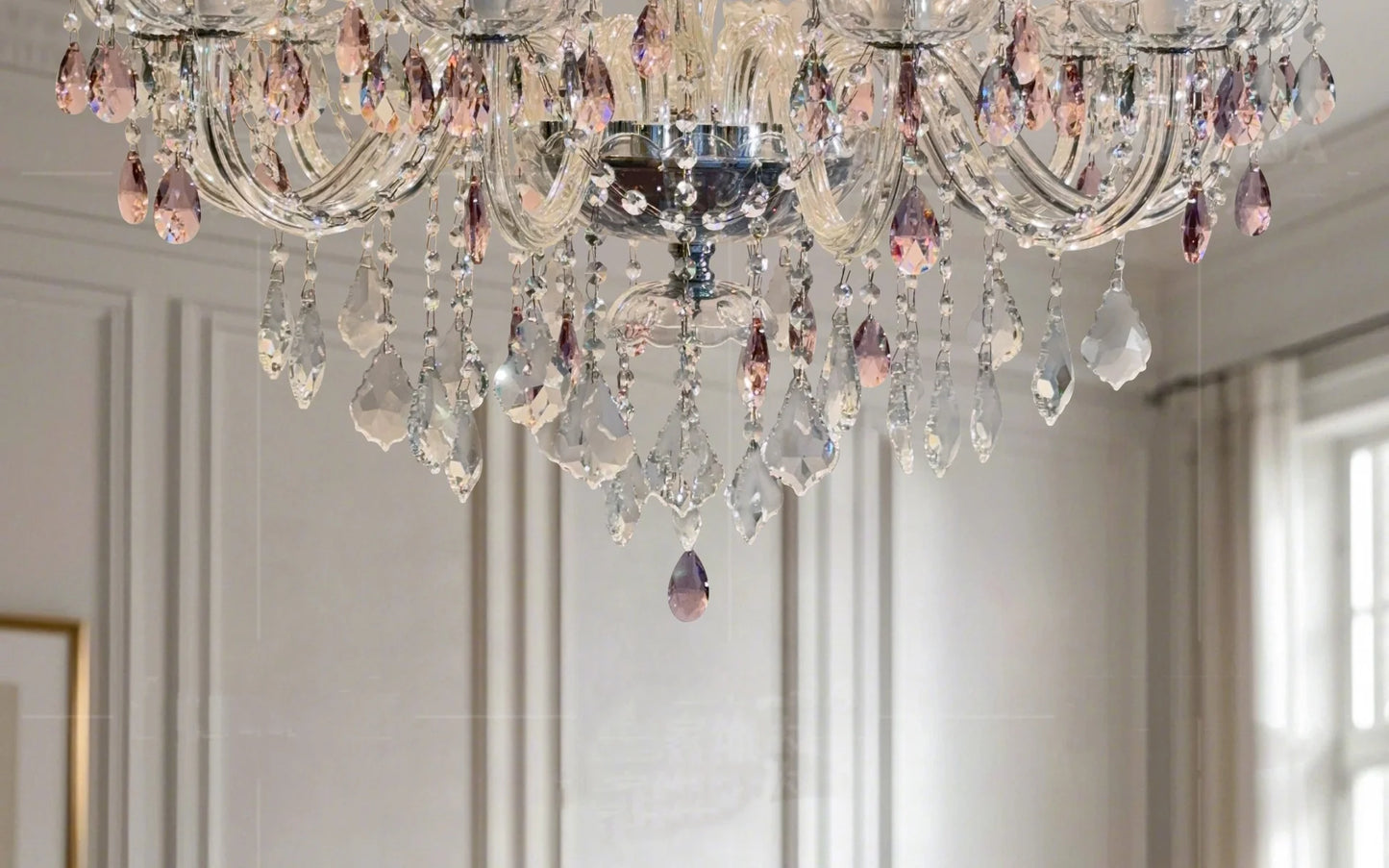 French Romantic Crysatl Candle Chandelier Luxury Glass Pink E14 Pendant Lights Living Room Art Decor Led Lamparas Bedroom Lamp