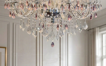 French Romantic Crysatl Candle Chandelier Luxury Glass Pink E14 Pendant Lights Living Room Art Decor Led Lamparas Bedroom Lamp
