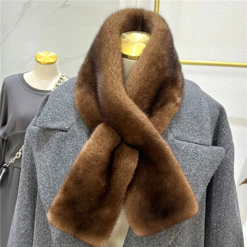 Winter Warm Fluffy Real Mink Fur Scarf Loophole Soft Luxury Neck Wraps for Cold Winter Rectangle Formal Collar
