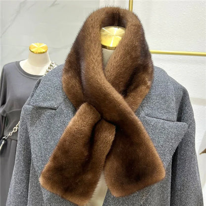 Winter Warm Fluffy Real Mink Fur Scarf Loophole Soft Luxury Neck Wraps for Cold Winter Rectangle Formal Collar