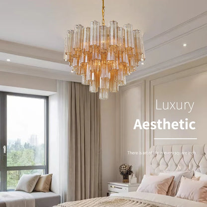 Round Murano Glass Ceiling Chandelier For Dining Living Room Bedroom Foyer Amber Glass Crystal Tube Hanging Chandelier Lights