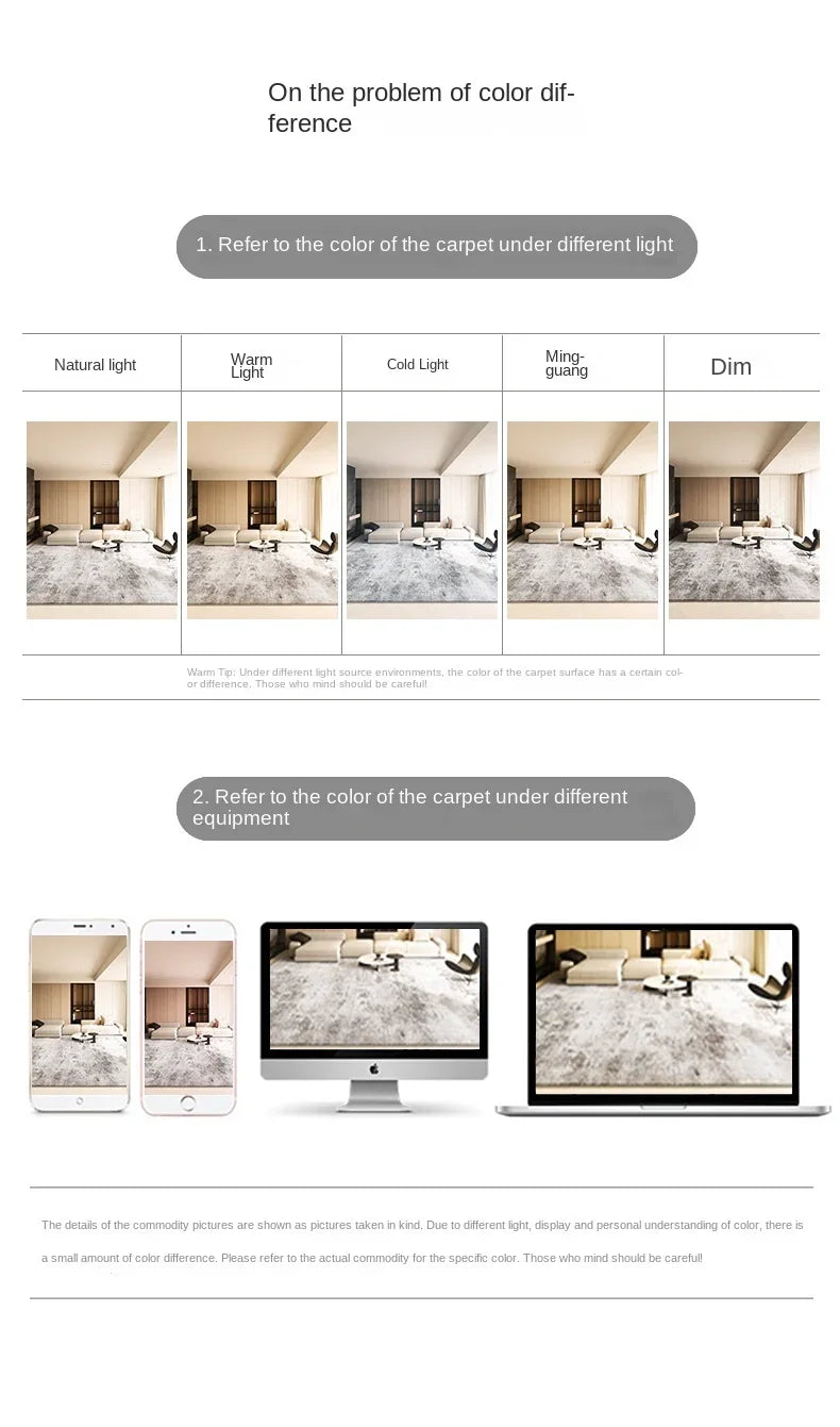 VIKAMA Flannel Carpet Modern Light Luxury Living Room Mat Bedroom Bedside Rug Simple Mat Large Rug Non-slip Washable Home Decor