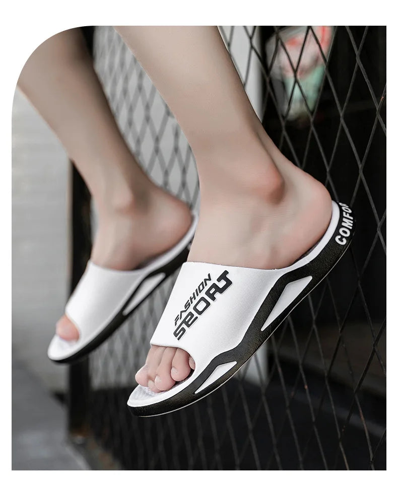 Men's Letter Print Slide Sandals Color Block Thick Sole Sport Slippers 2026