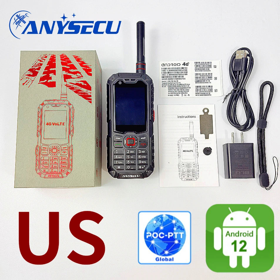 Anysecu S10 4G LTE Walkie Talkie Android 12 Dual Mode PoC Analog UHF Two Way Radio GPS Zello 3500mAh Dual SIM Touch Screen BT4.2