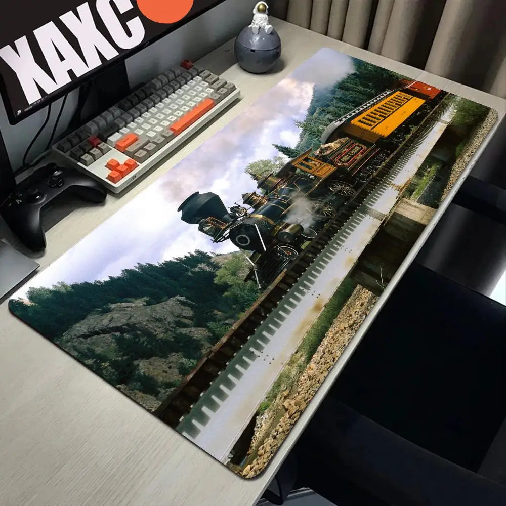 Retro Train Mouse Pad Large Gaming Mousepad PC Gamer Computer Office Mouse Mat Silicone Keyboard Mat Desk Pad Laptop Mausepad